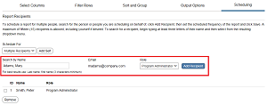 Search feature on the Scheduling tab to find recipients by name